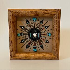 Sand Art PaintingTurquoise Native American Southwestern Square Wood Clock Frame